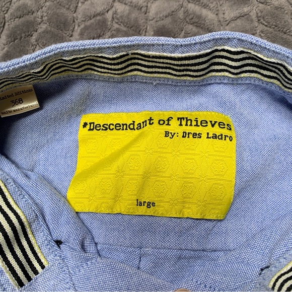 Descendant Of Thieves Shirt Mens Large Blue Long Sleeve Chambray Dres Ladro - Picture 8 of 14